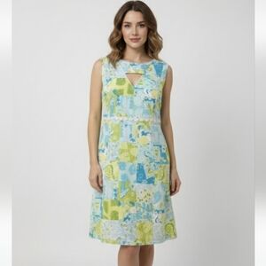 Tahiti Reef Club Blue Green Sleeveless Dress Tropical Beach Hawaiian Retro 1X
